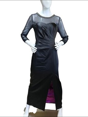 Tahari ASL Aaron Black Long Sleeve Sheath Dress with Jewel Neck Sz 10/12